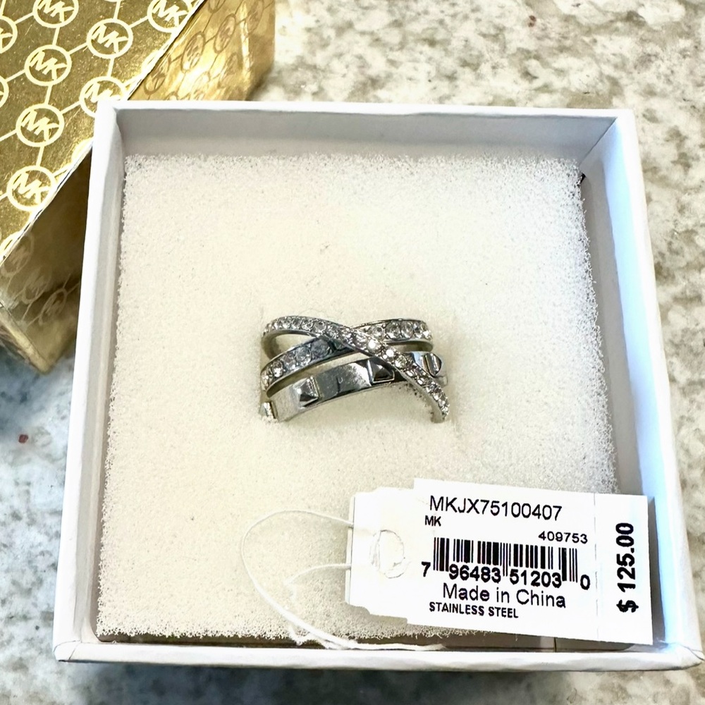 Michael Kors Silver Plated Ring with Crystals